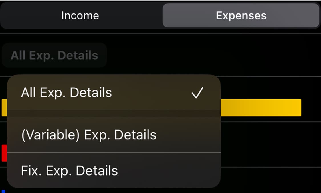 In the Monthly Summary screen, you can now filter and view not only all expenses, but also fixed and variable expenses separately.