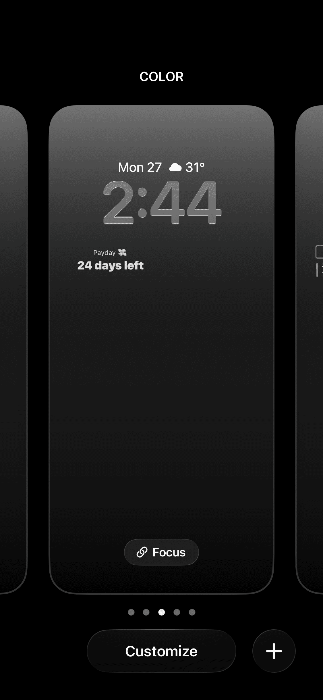 Press and hold an empty area on your iPhone Lock Screen until it enters edit mode, as shown below.