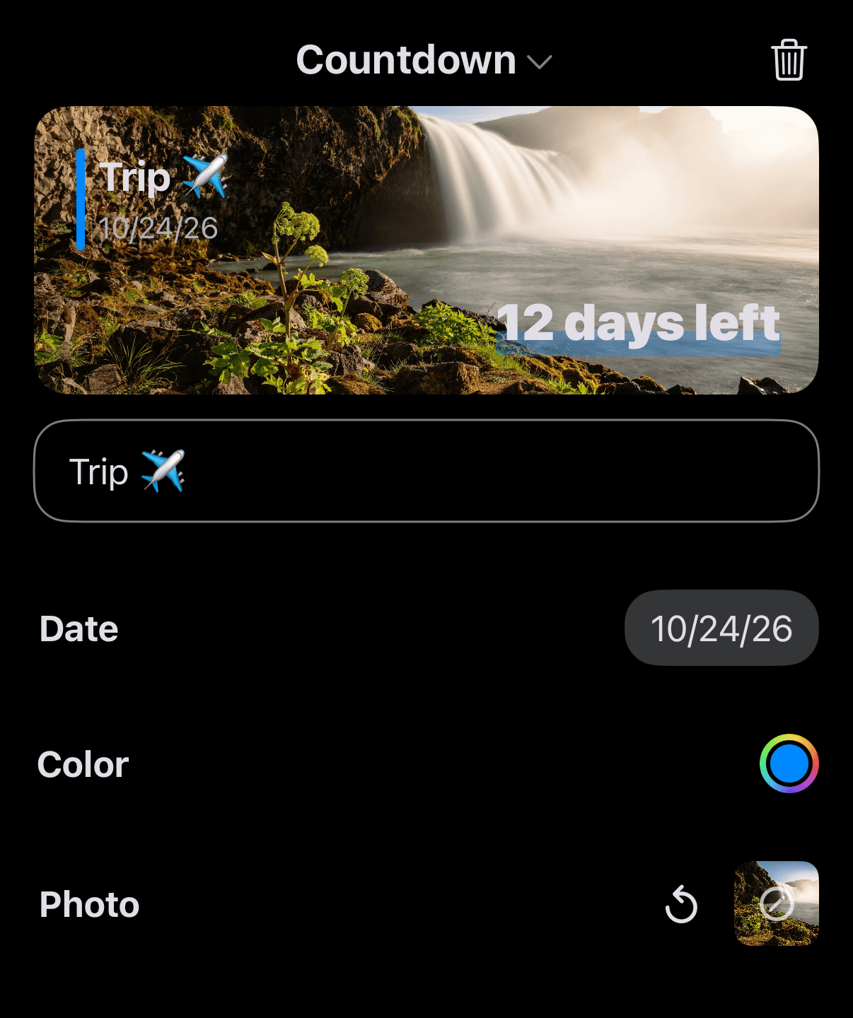 Photo Countdown feature in Dayte, a Countdown app for iPhone, iPad, and Mac