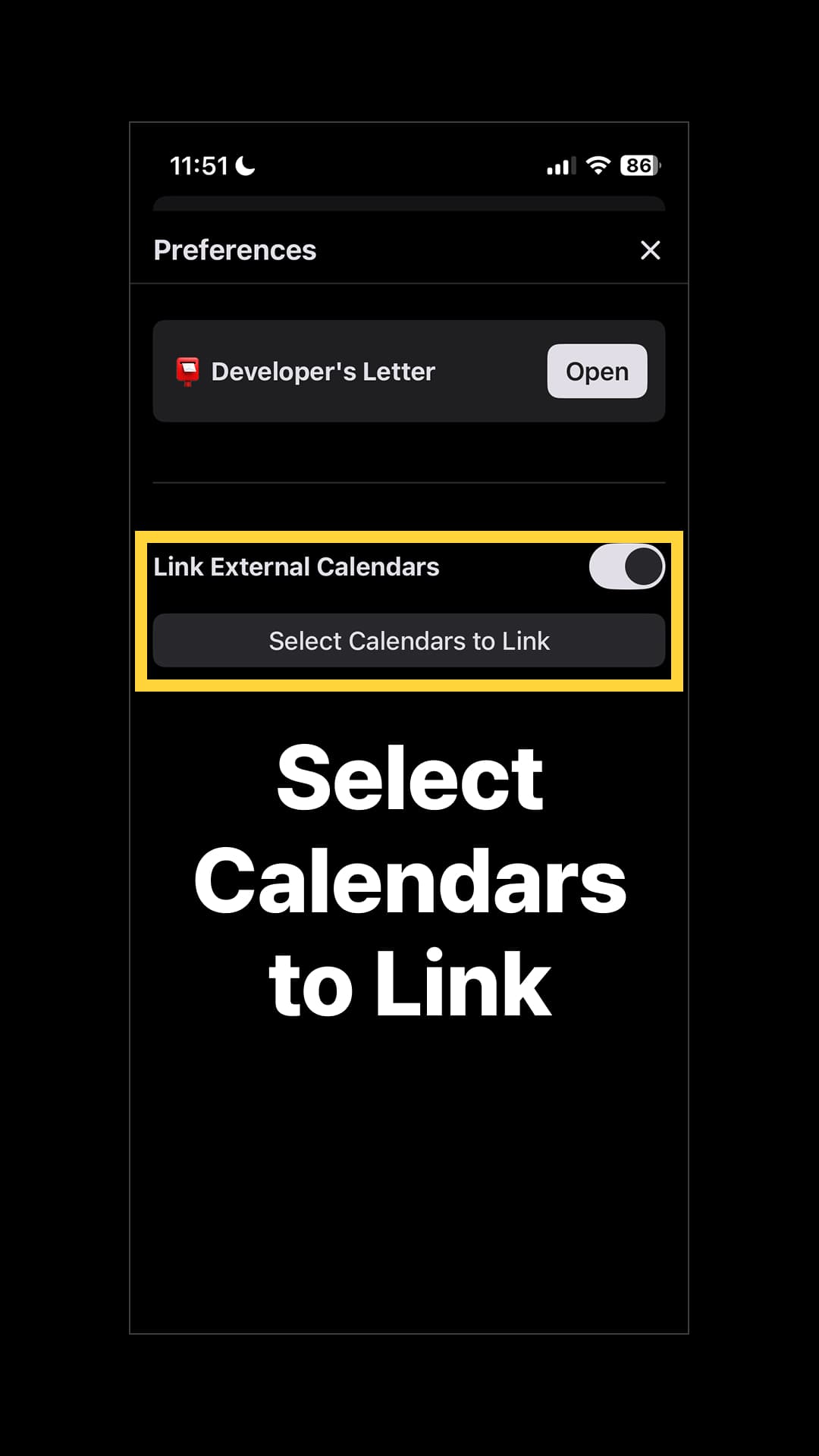 Tap on "Select Calendars to Link."