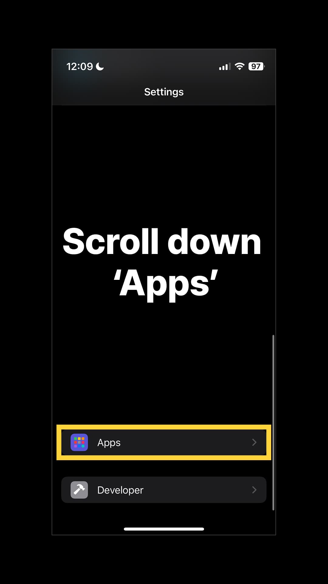 Scroll down and go to "Apps."