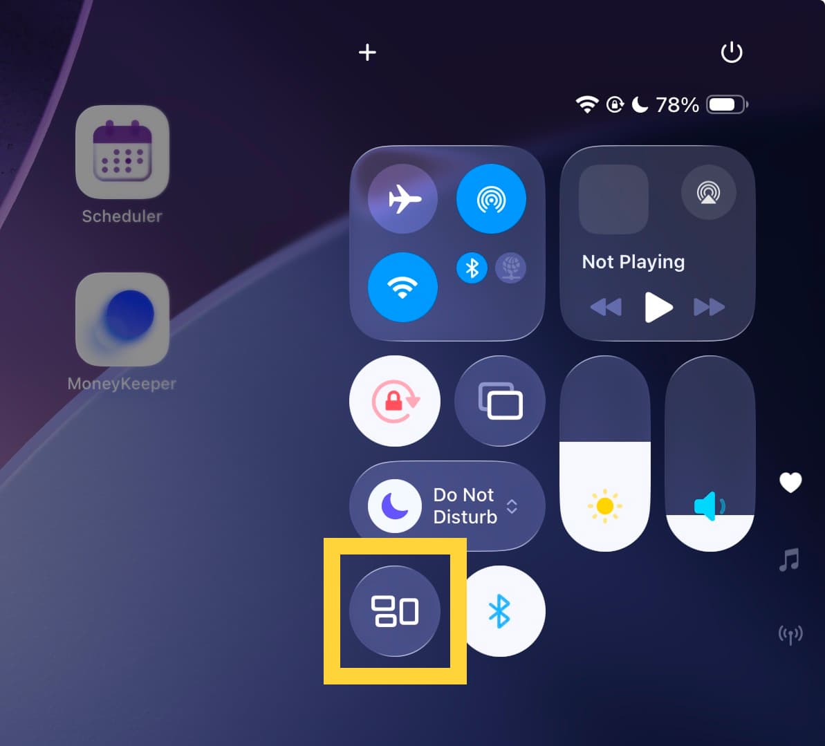 Swipe down from the top-right corner of your iPad to open Control Center. From there, you can tap the icon below to quickly switch between "Full Screen Apps" and "Windowed Apps" depending on your needs.
