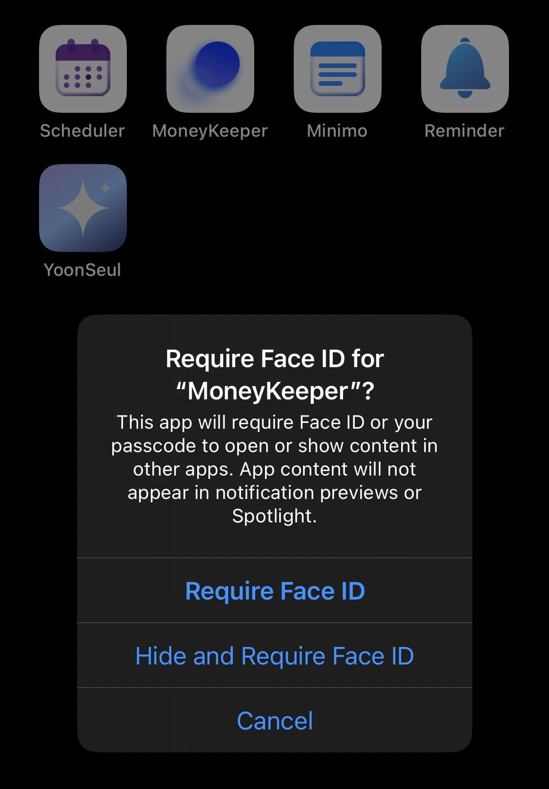 Tap your preferred option: either "Require Face ID (Require Touch ID)" or "Hide and Require Face ID".