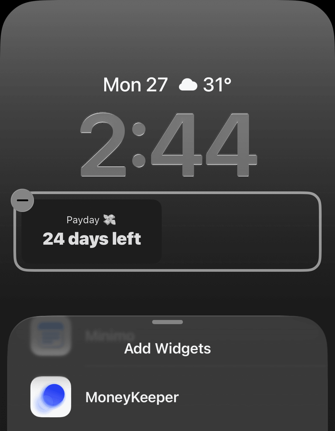 Tap Customize at the bottom of the screen from step (1). Editable areas will appear. Tap the widget area, then Add Widgets will appear below. Scroll down and select the app whose widget you want to add.