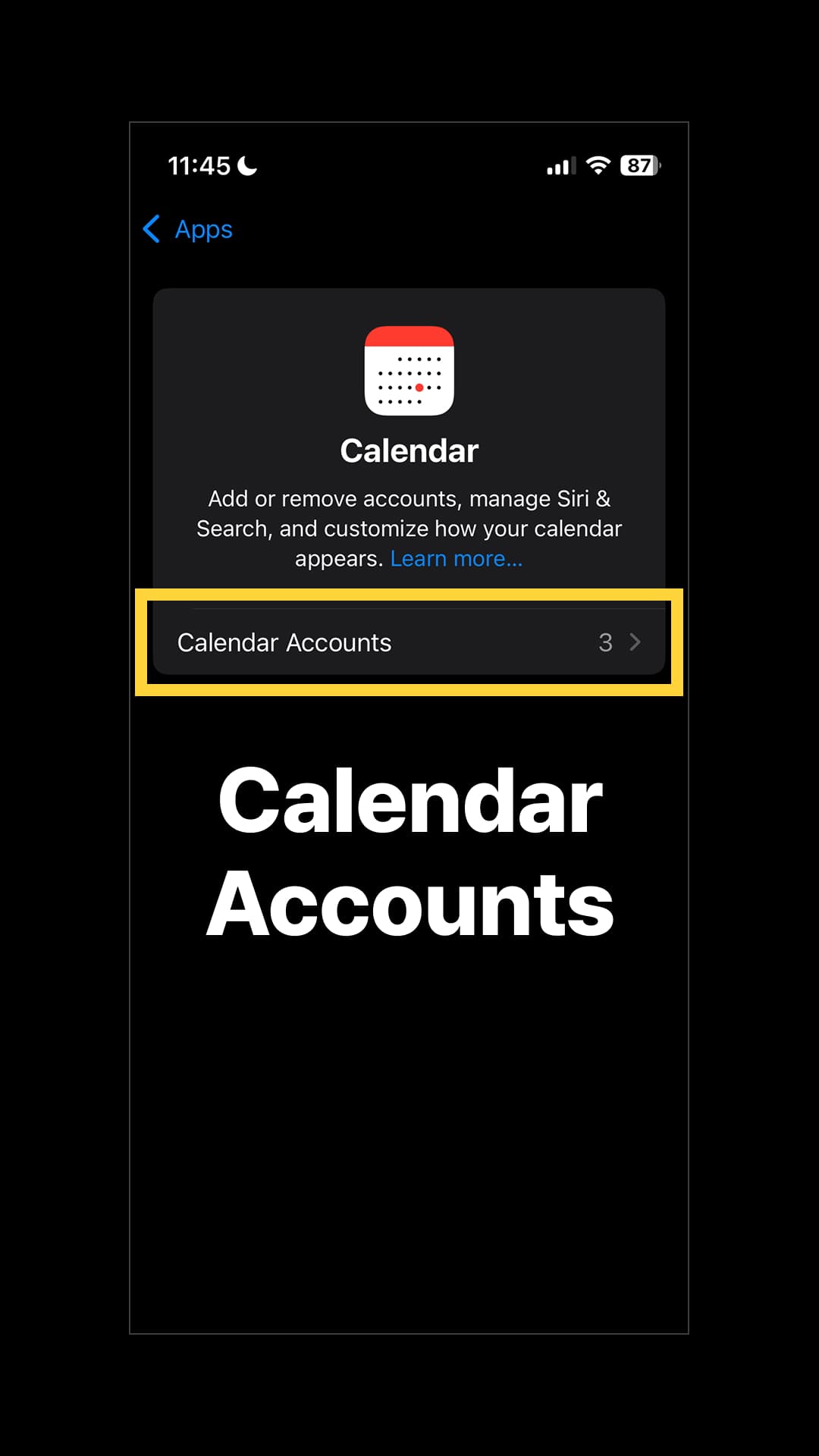Tap on "Calendar Accounts."