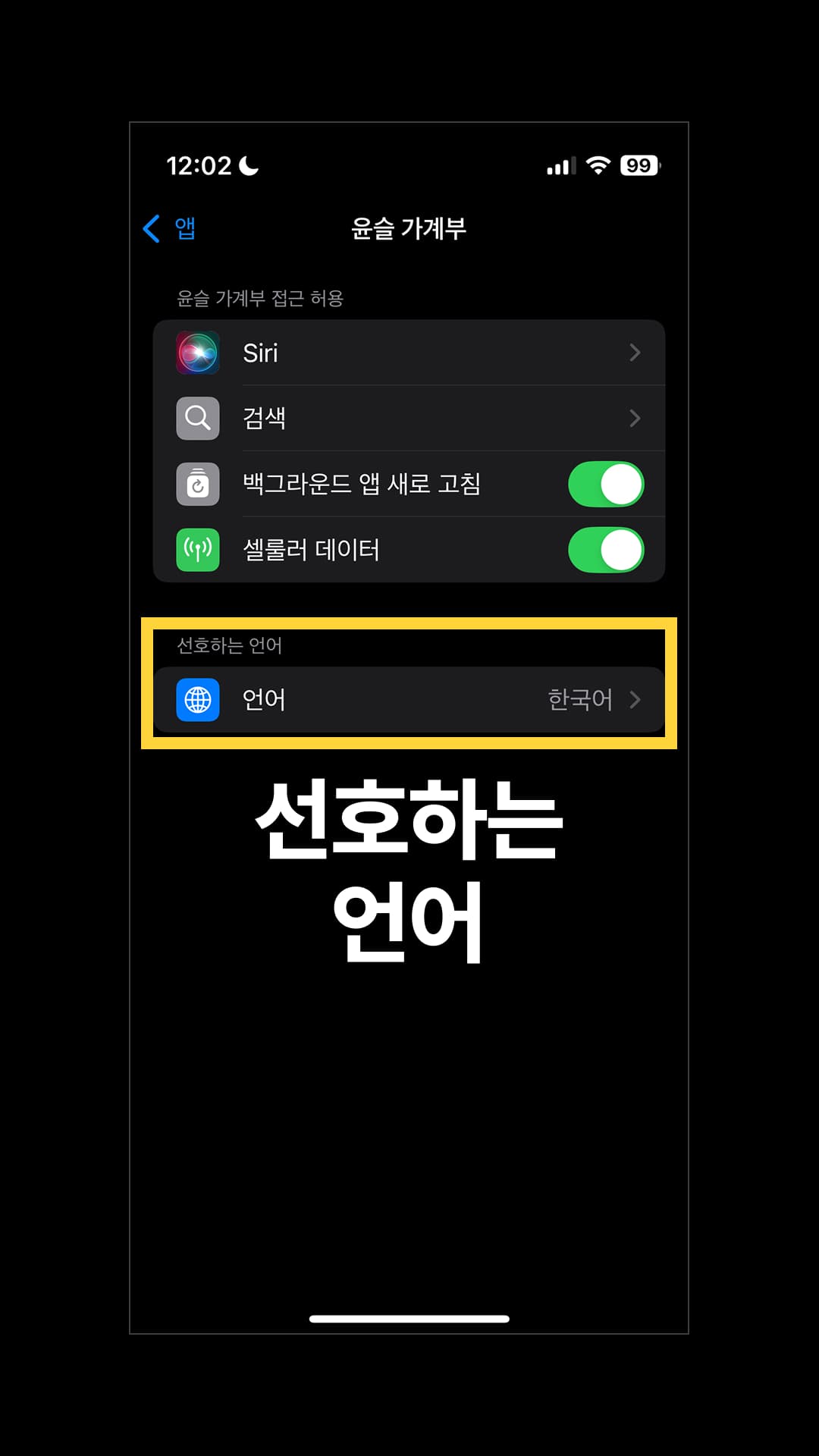 '선호하는 언어'로 들어갑니다.