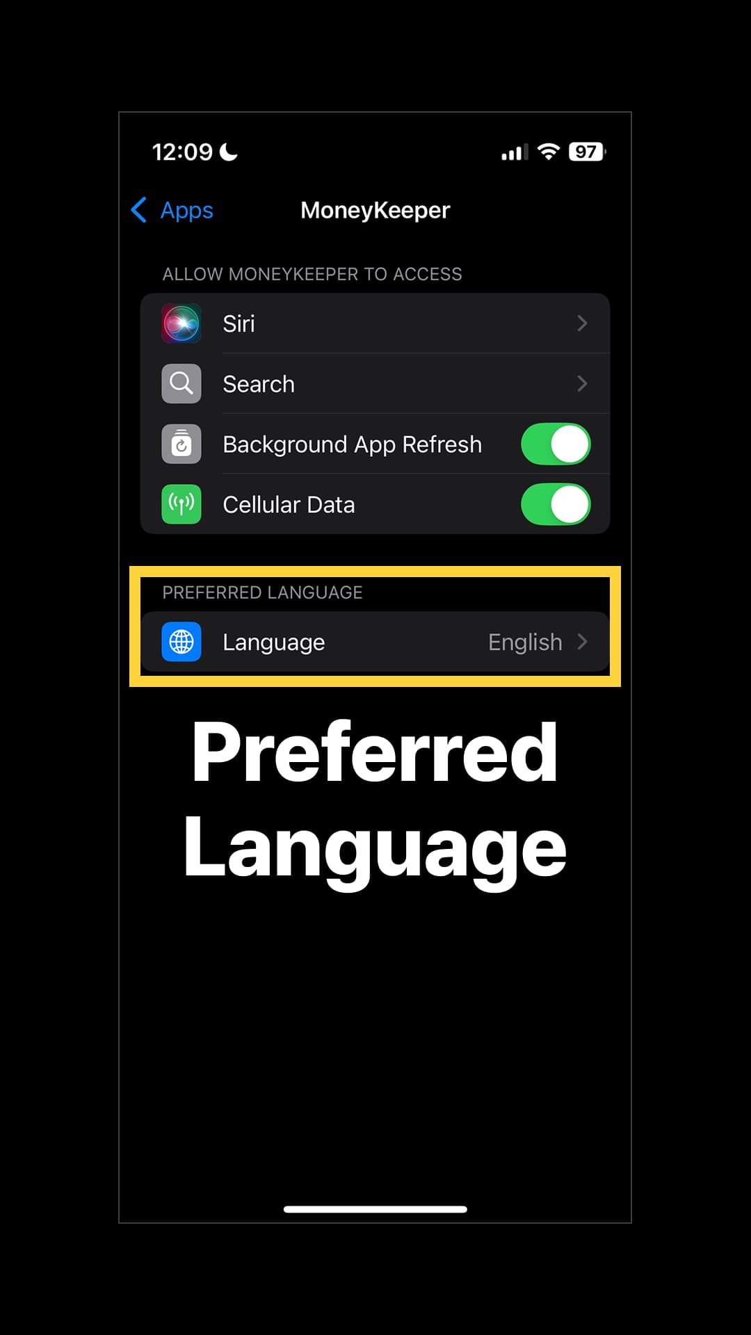 Tap on "Preferred Language."