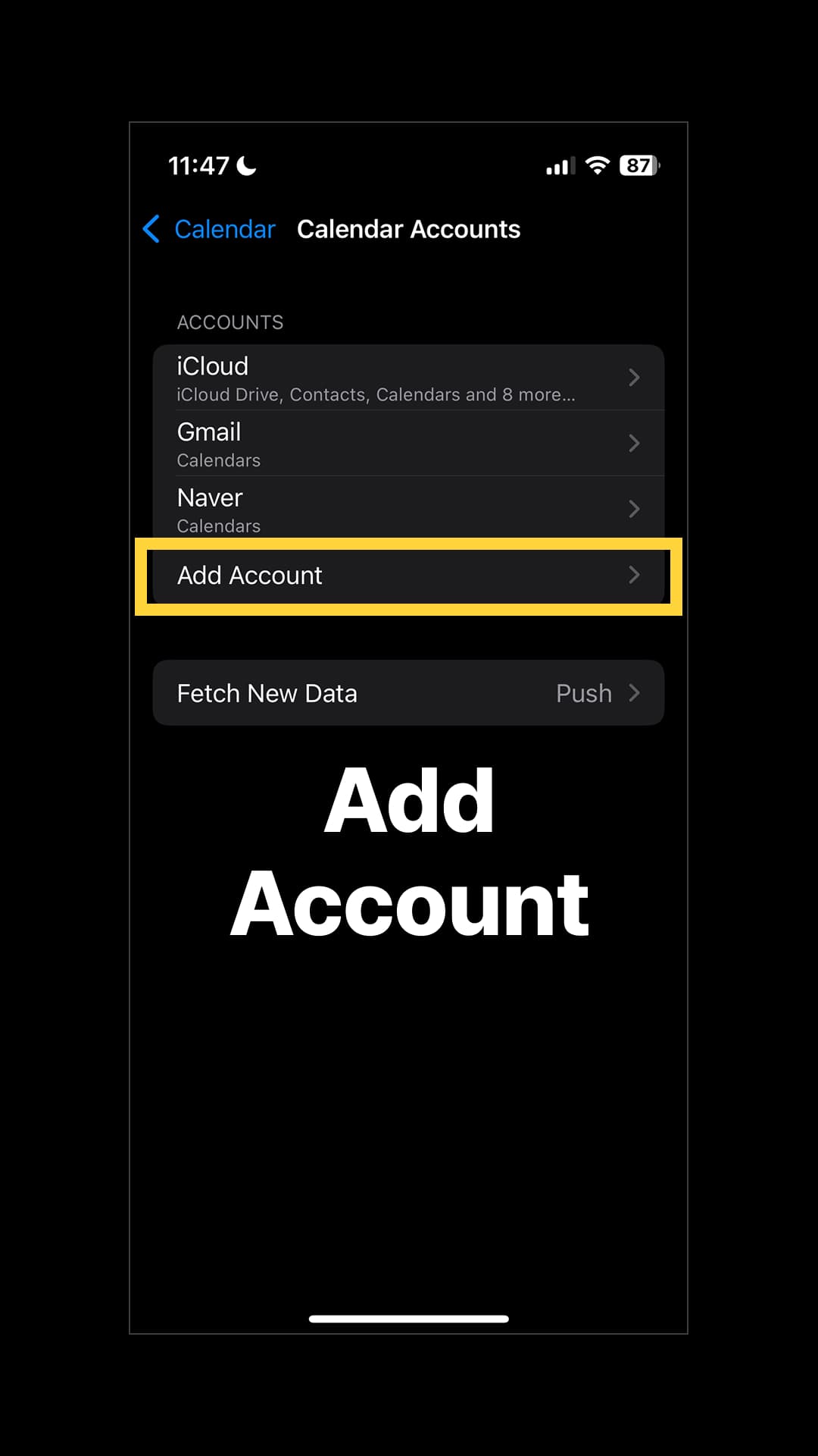 Tap on "Add Account."