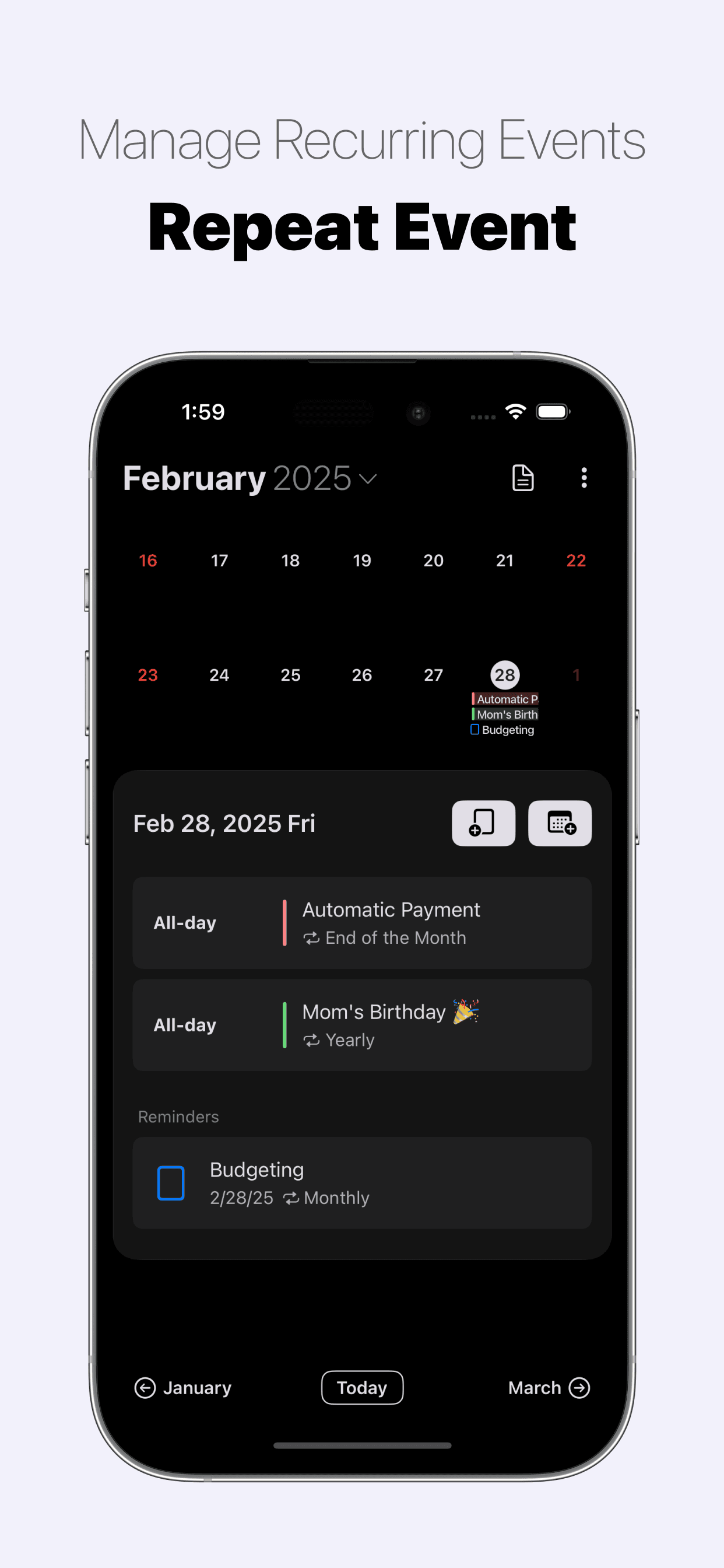 Repeat Events - iPhone, iPad, Mac A Minimalist's Calendar App