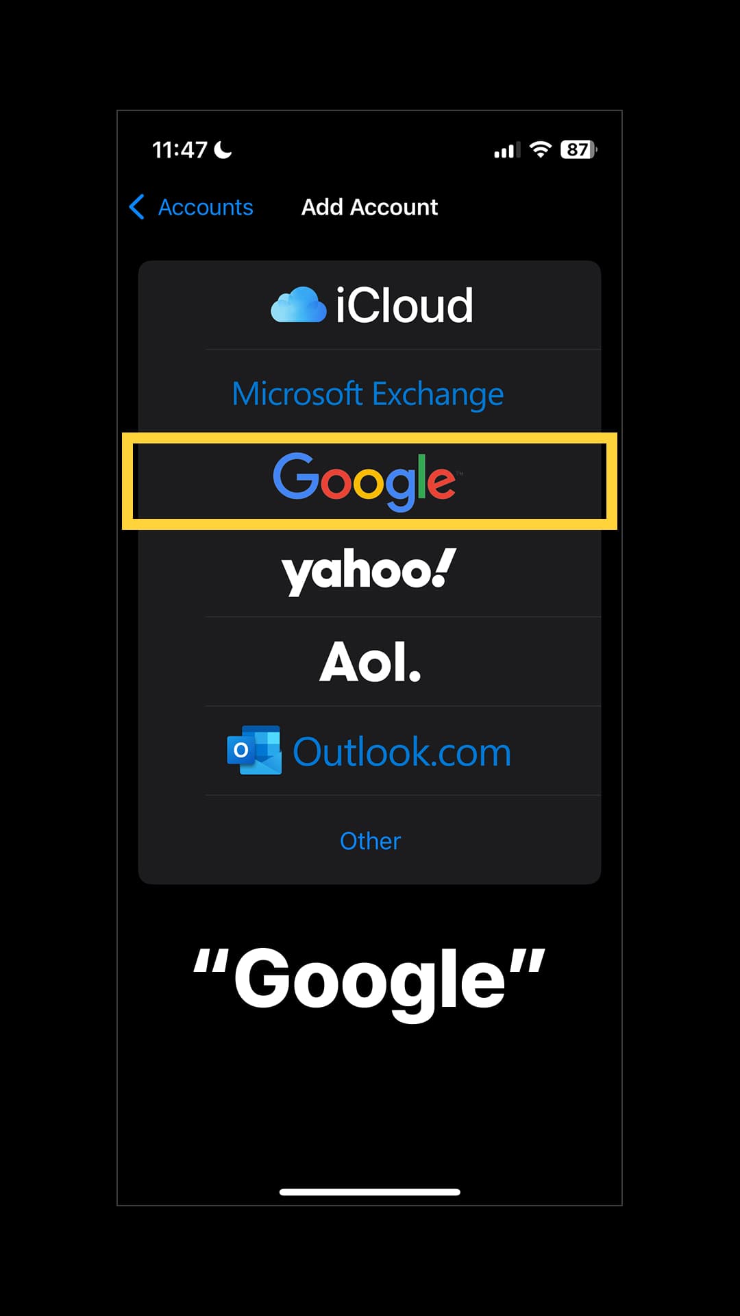 Select "Google."