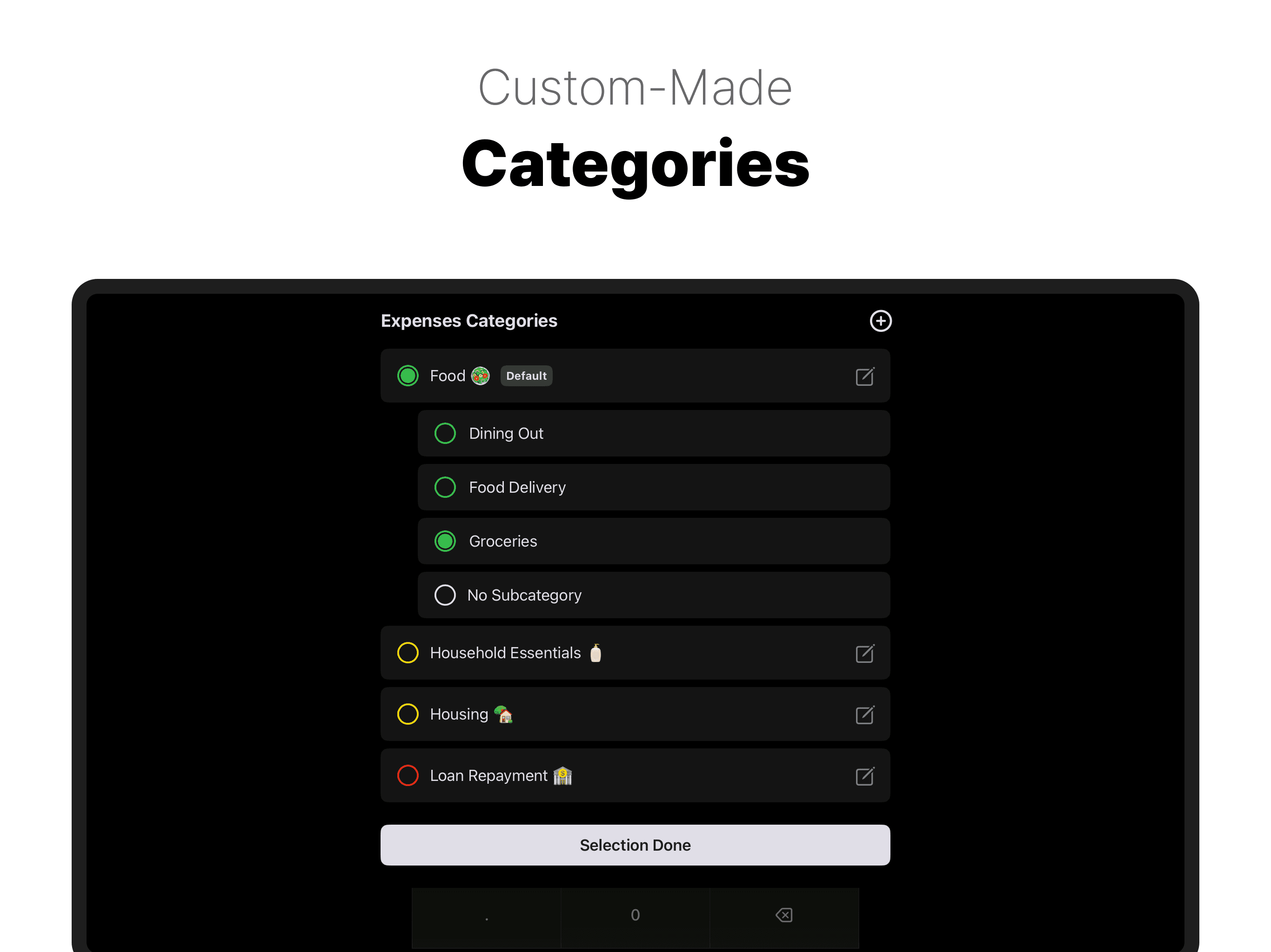Create Your Own Income & Expense Categories - iPhone, iPad, Mac App 'Money Keeper'