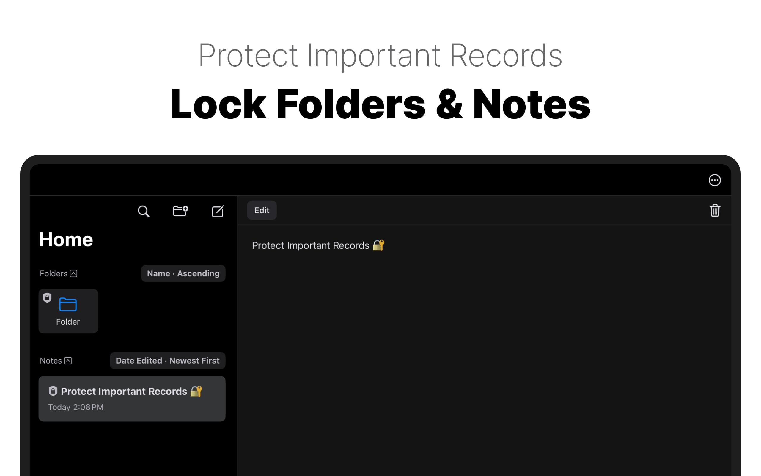 Protect Important Records. Lock Folders and Notes.