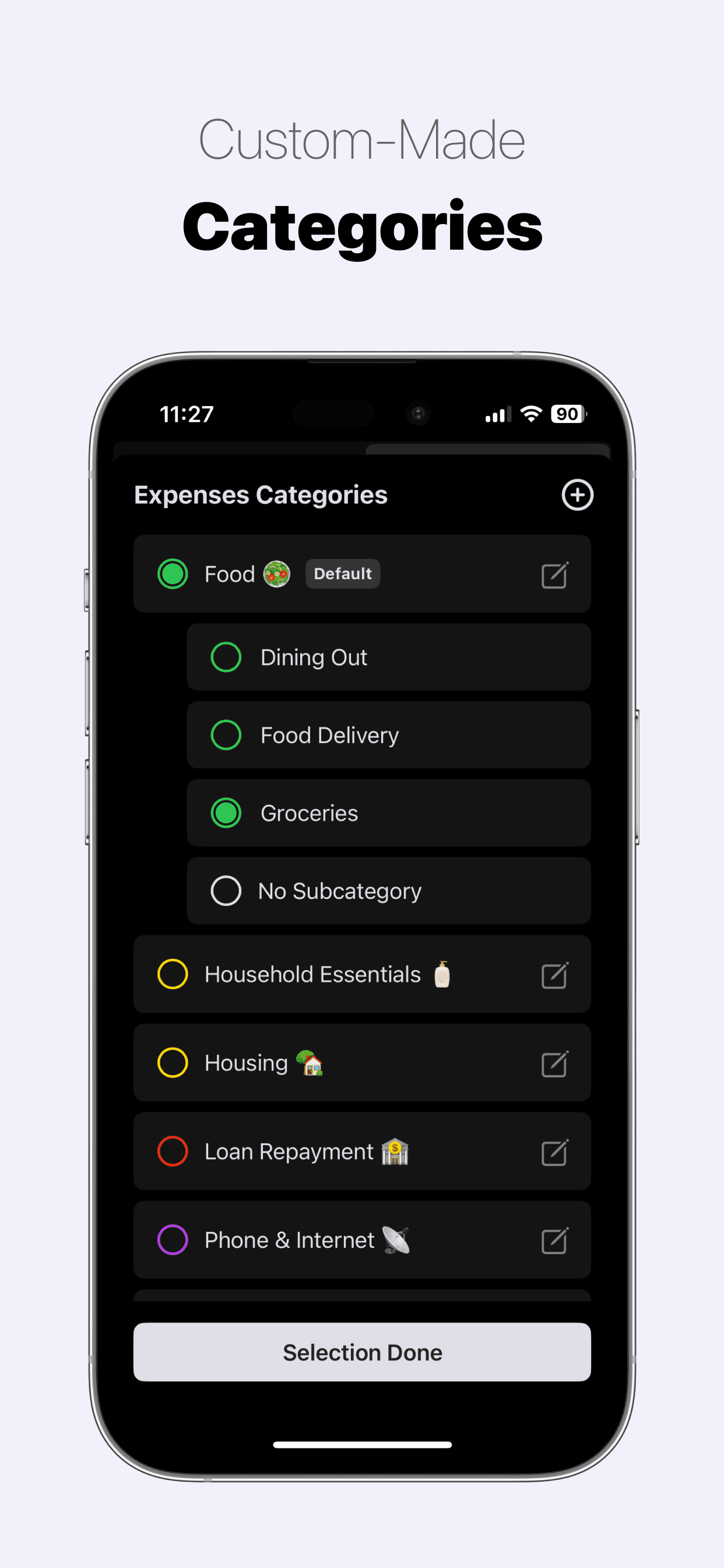 Create Your Own Income & Expense Categories - iPhone, iPad, Mac App 'Money Keeper'