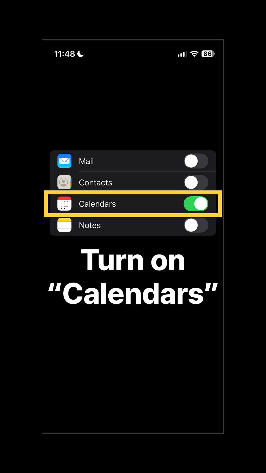 After signing in, make sure the Calendar switch is turned on, then tap "Save."