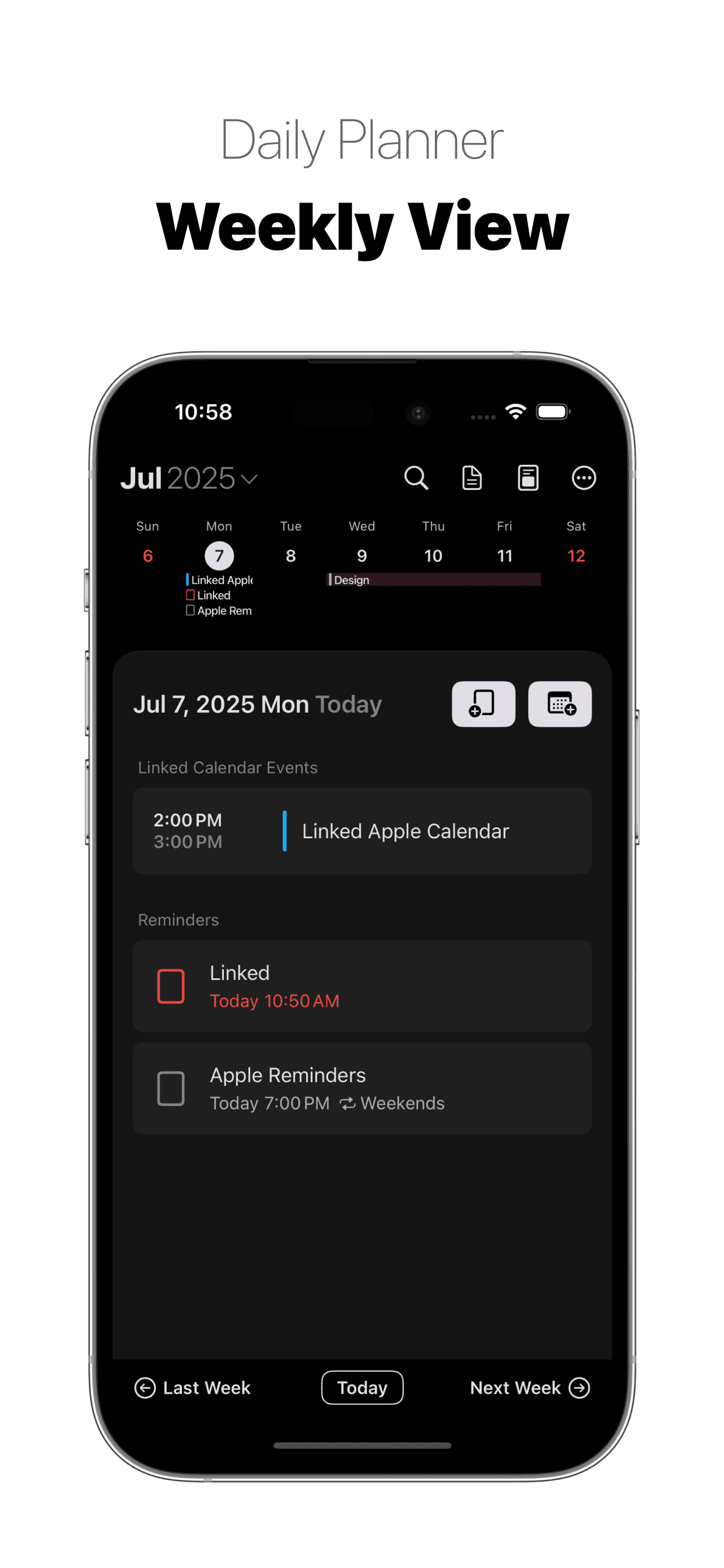 Daily Planner: Weekly View - iPhone, iPad, Mac 'Calendar' app 'Scheduler'