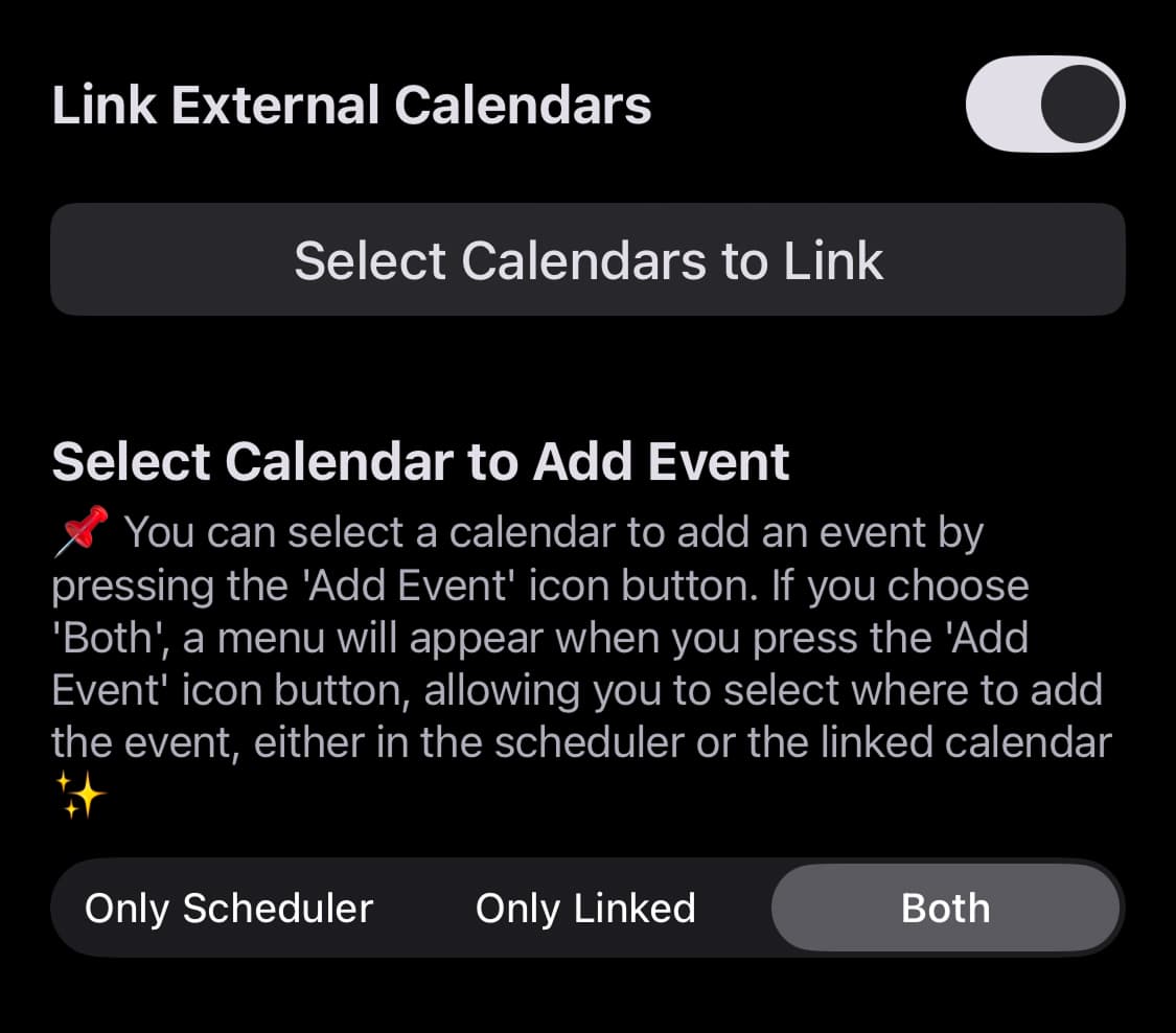 If you have enabled external calendar linking, you can configure the 'Select Calendar to Add Event' setting according to your preferences.