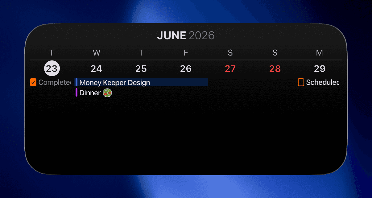The 'Next 7 Days' widget in Scheduler for iPhone, iPad, and Mac Calendar